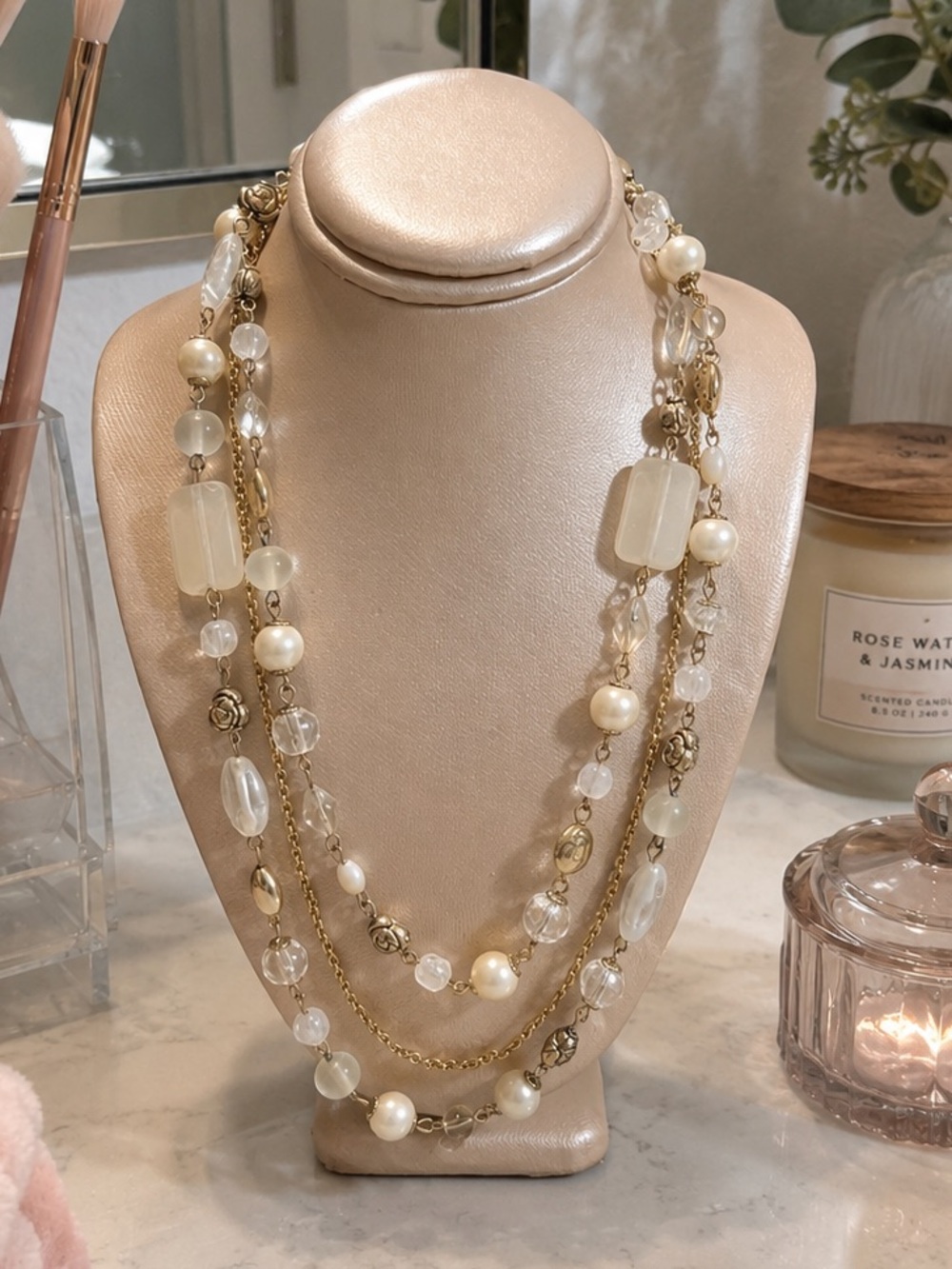 Lia Sophia WMulti-Strand Pearl & Crystal Necklace - Gold Accents